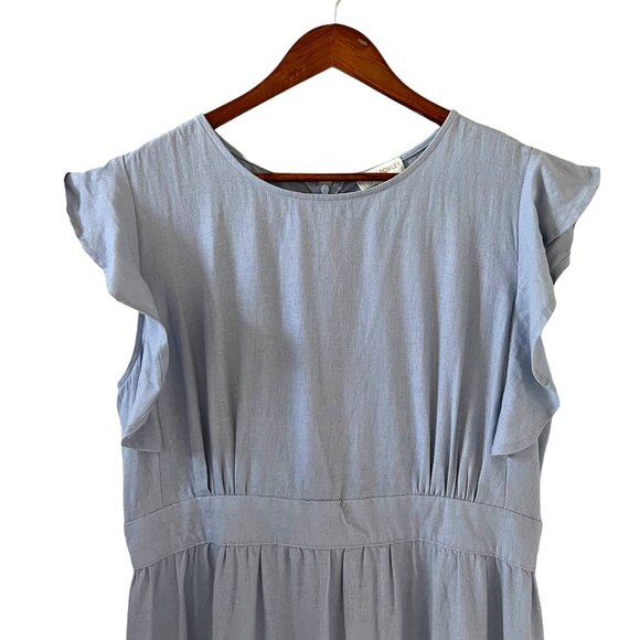 Cynthia Rowley NEW Linen Blend Flutter Sleeve Maxi Dress In Light Blue Size L - Picture 2 of 13